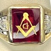  10K YELLOW GOLD MASONIC RING WITH RECTANGLE RED STONE SIZE 12