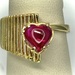  VERY UNIQUE!!! 14K YELLOW GOLD CUSTOM RING WITH HEART SHAPED RED STONE SIZE 8