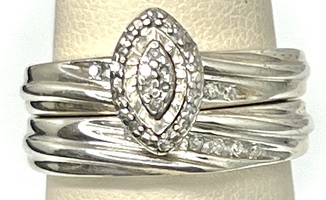  STERLING SILVER WEDDING SET WITH MARQUIS SHAPED CLUSTER SIZE 7