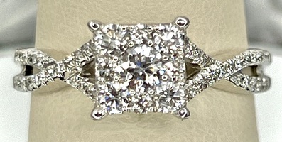 14K WHITE GOLD RING DESIGNER SQUARE CLUSTER SIZE 8.5