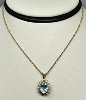  14 YELLOW GOLD BLUE TEAR DROP WITH DIAMONDS ON ROPE CHAIN