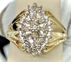 10K YELLOW GOLD RING WITH MARQUIS SHAPED DIAMOND CLUSTER SIZE 8