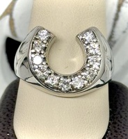  14K WHITE GOLD DIAMOND ENCRUSTED HORSE SHOE RING SIZE 12