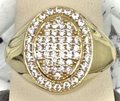  10K YELLOW GOLD RING WITH FOOTBALL SHAPED CLUSTER OF CZ STONES SIZE 10.5