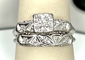  14K WHITE GOLD ANTIQUE STYLE WEDDING SET SIZE 6