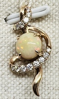 14K ROSE GOLD SWIRL PENDANT WITH OPAL-LIKE STONE AND DIAMONDS