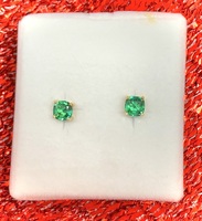  10K YELLOW GOLD STUD EARRINGS WITH ROUND GREEN STONES