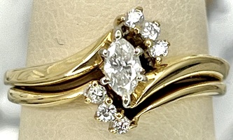  14K YELLOW GOLD MARQUIS SHAPED WEDDING SET SIZE 5.5