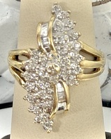 10K YELLOW GOLD WATERFALL CLUSTER RING SIZE 7