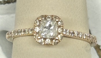 14K ROSE GOLD PRINCESS CUT DIAMOND RING Size 6.5 