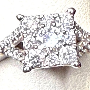  SQUARE CLUSTER 14K WHITE GOLD RING SIZE 5.5