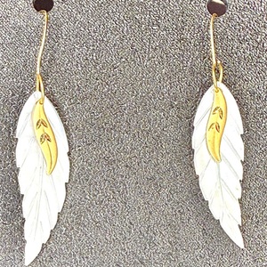  10K YELLOW GOLD HANDMADE EARRINGS WITH WITH FEATHERS