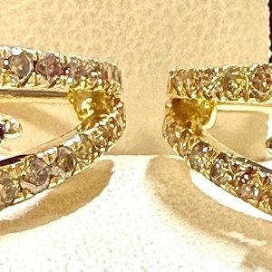  14K YELLOW GOLD HOOP EARRINGS WITH PINK TEARDROP STONES AND DIAMONDS