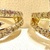  14K YELLOW GOLD HOOP EARRINGS WITH PINK TEARDROP STONES AND DIAMONDS